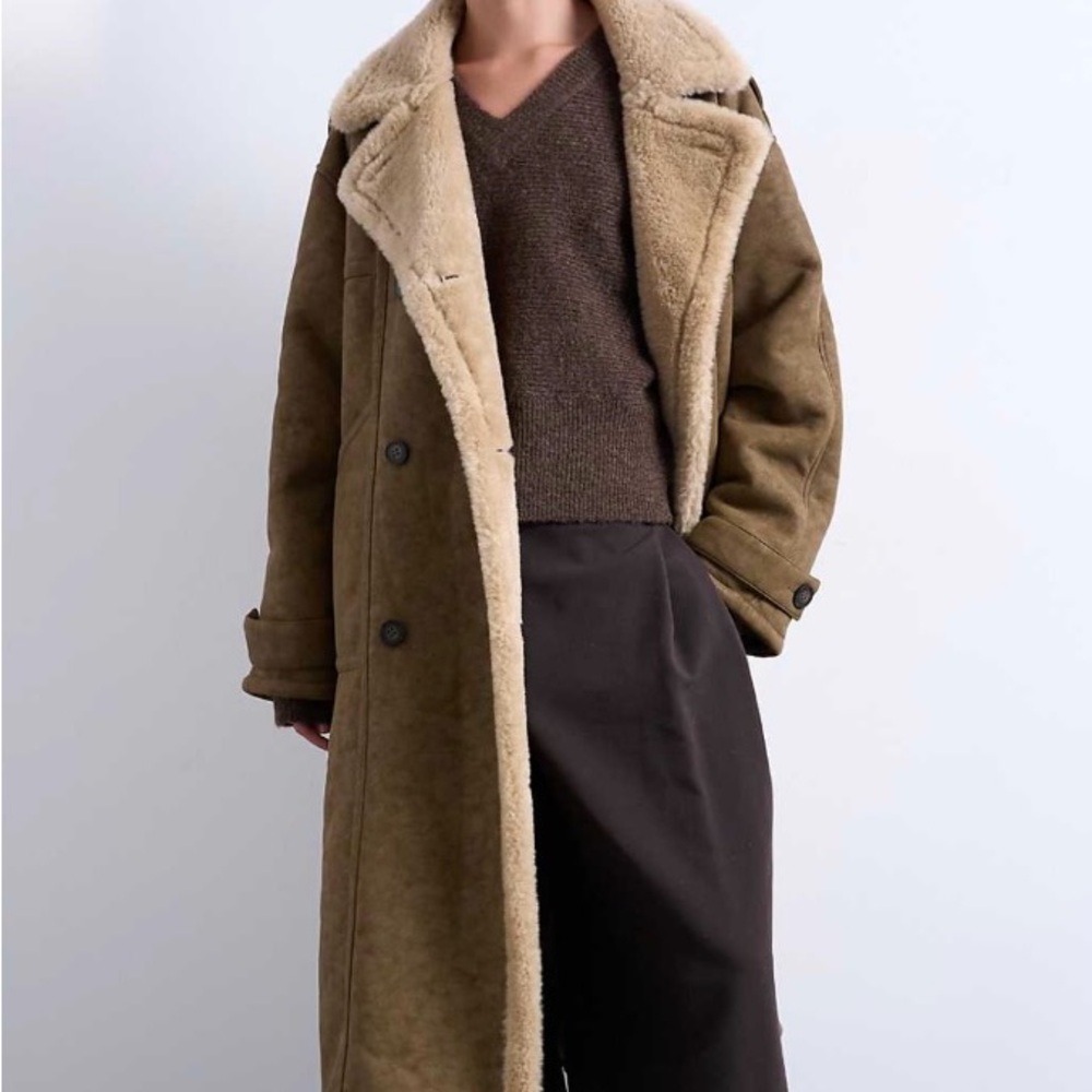 Womens Longline faux Shearling Coat